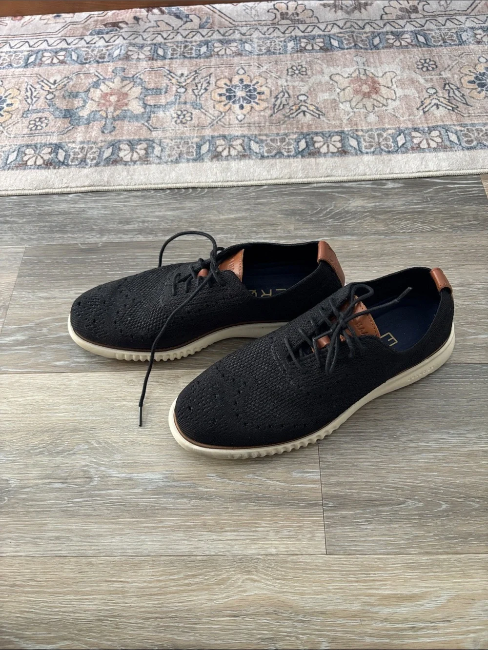 Cole Haan Black Knit Lace-Up Oxfords with Brown Accents